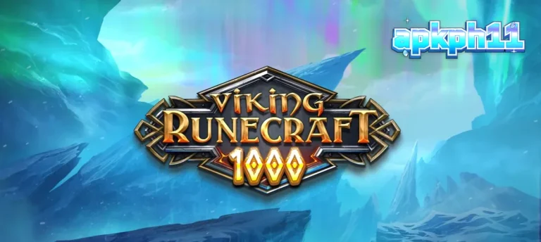 Tampilan grid 5x5 dalam permainan Viking Runecraft 1000 dengan latar belakang mitologi Nordik.